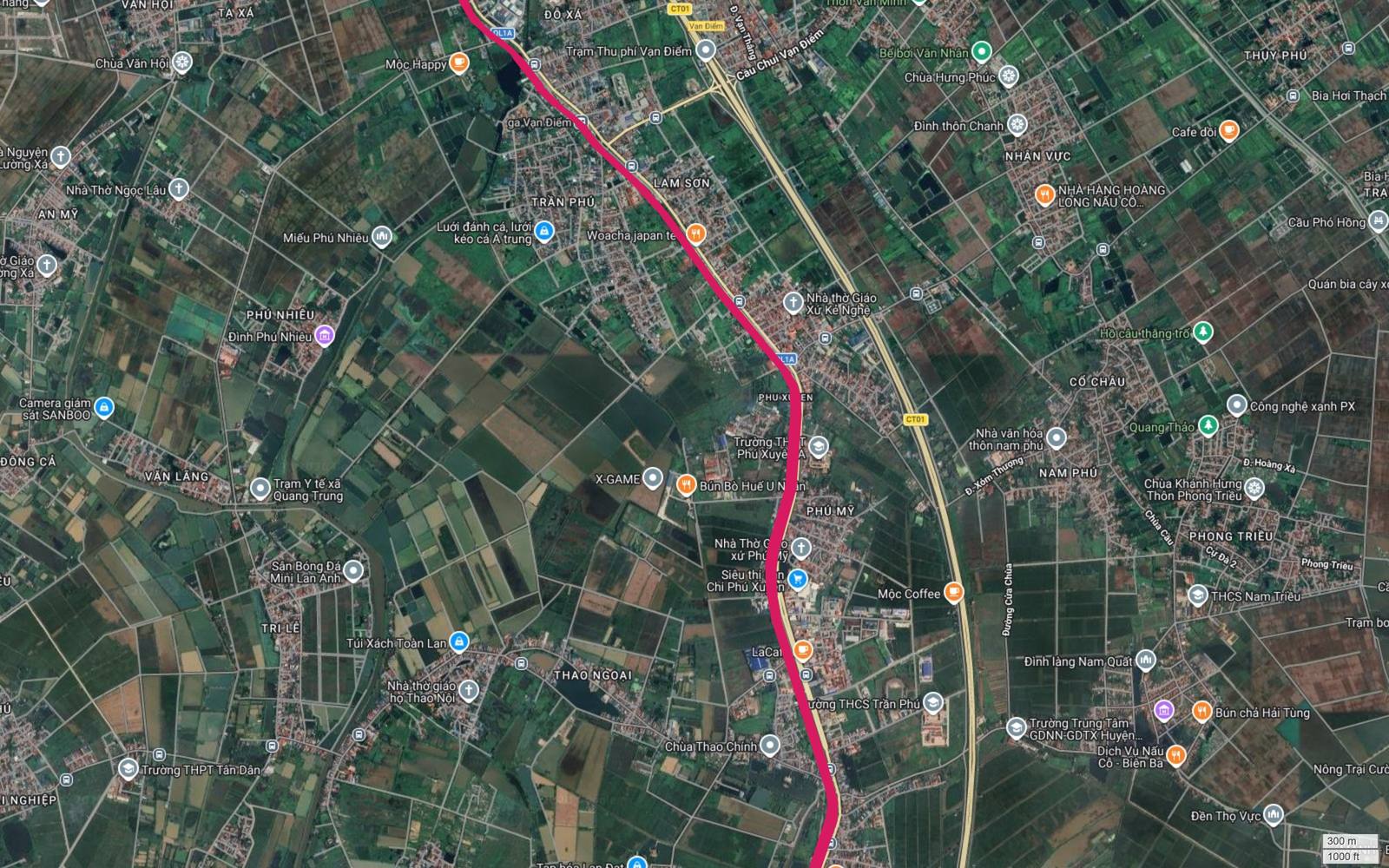 Ảnh vệ tinh metro số 1 tại Vạn Điểm, cạnh ga Vạn Điểm, trạm thu phí và cầu chui Vạn Điểm